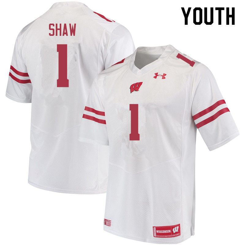 Youth #1 Jay Shaw Wisconsin Badgers College Football Jerseys Sale-White